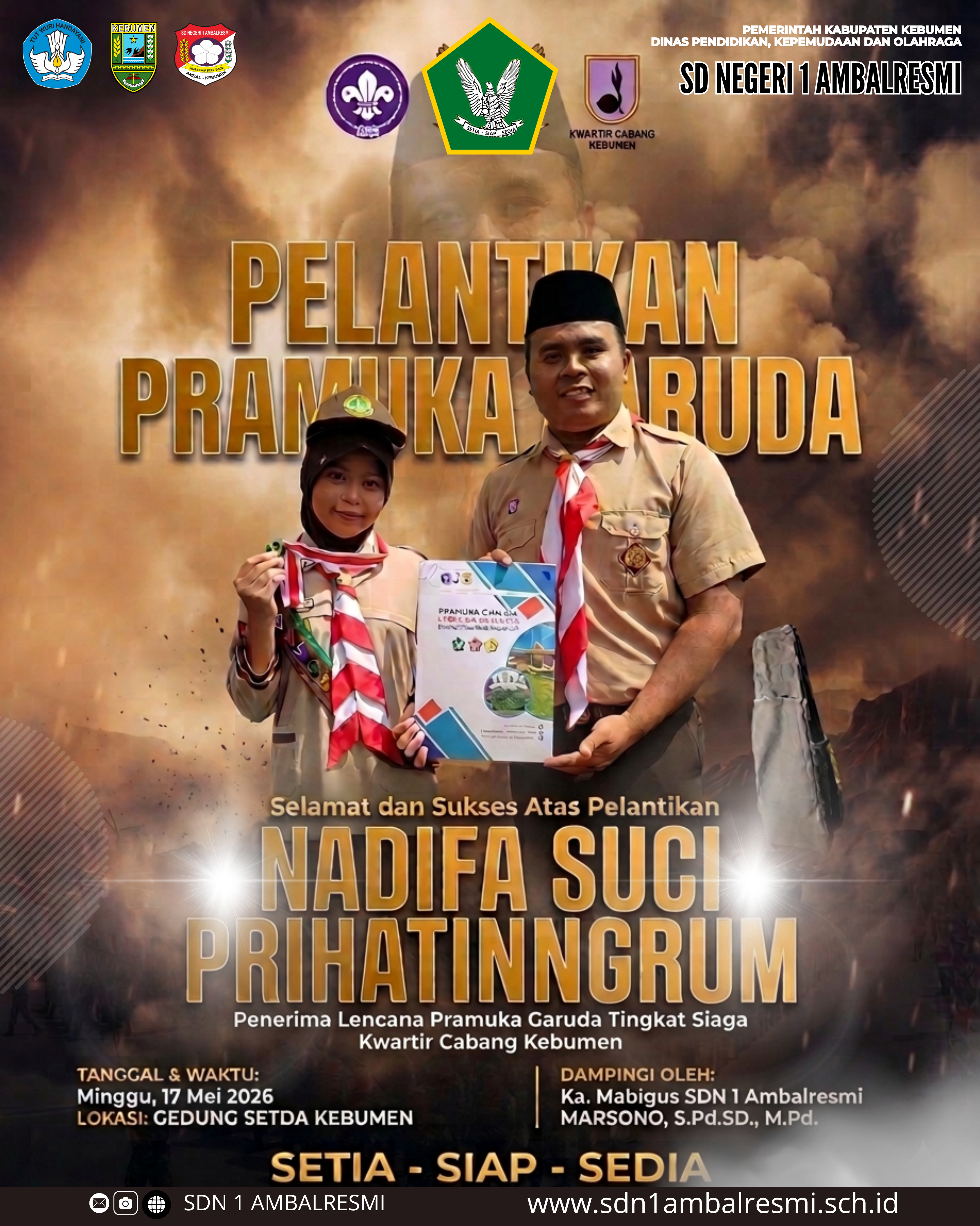 Kebanggaan SDN 1 Ambalresmi, Nadifa Suci Prihatingrum Resmi Dilantik Menjadi Pramuka Garuda Tingkat Siaga